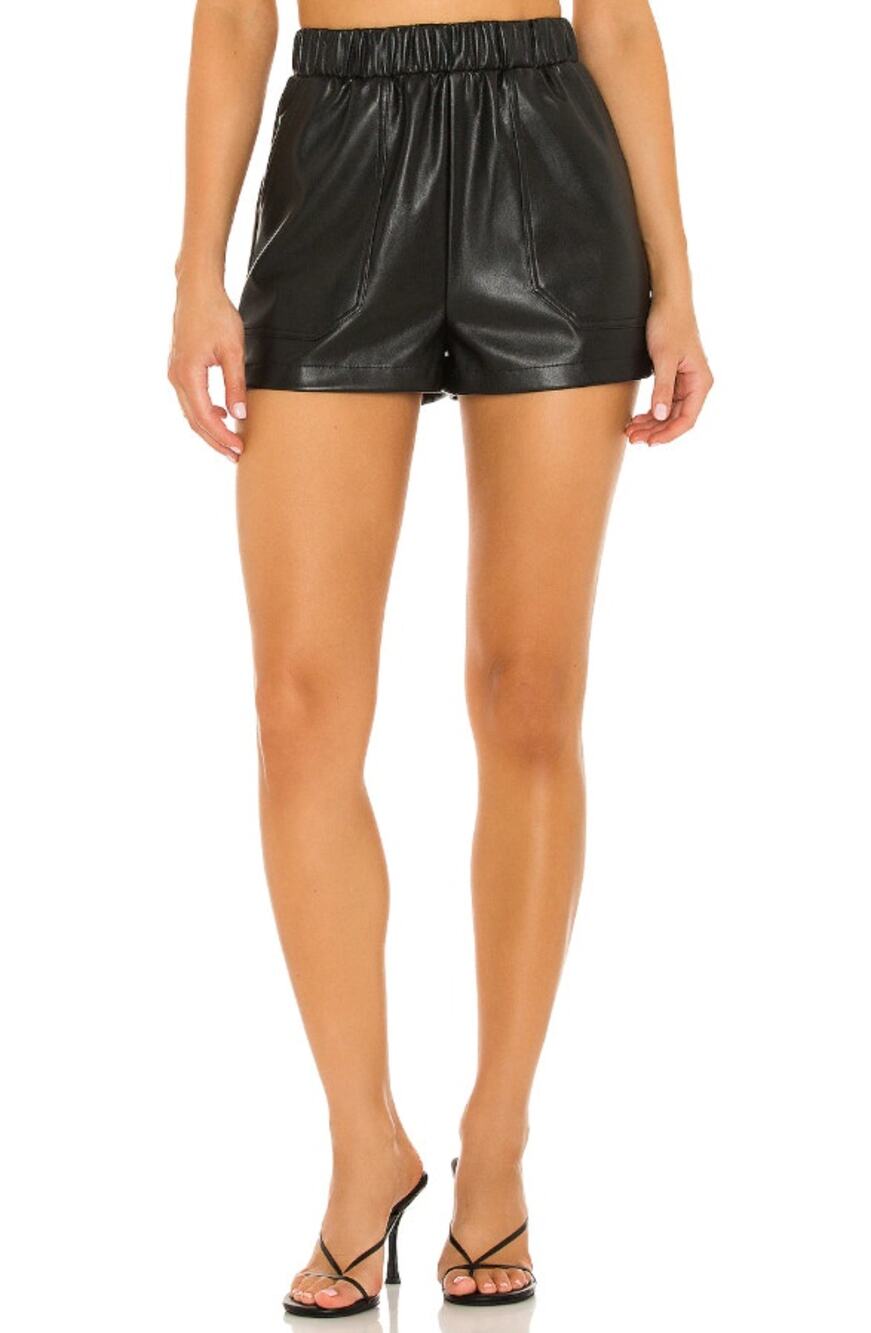 STEVE MADDEN Faux The Record Short High Rise Elastic Waist Black Womens Size L